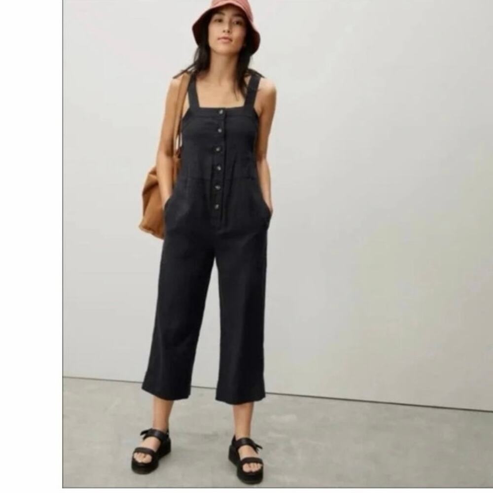 Everlane Black Linen Picnic Jumpsuit Size 8
